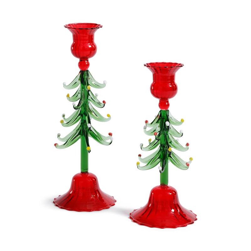 Holiday 9.25" Tall Tree Taper Candle Holders, Set of 4