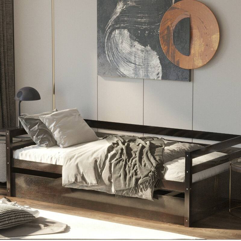 Metal Twin Size Trundle Platform Bed Frame with Wooden Slat Support and Space-Saving Design