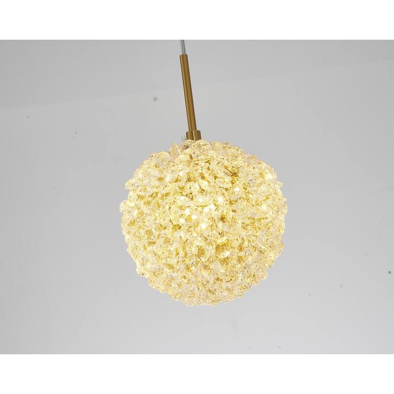 1-Light Brass Steel Single Pendant With Clear Crystal Beaded Ball