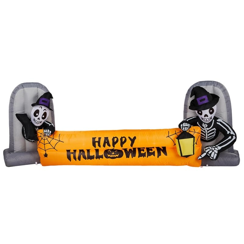 9.6FT Halloween Inflatable Decorations Skeleton Tombstone Banner Outdoor Decorations