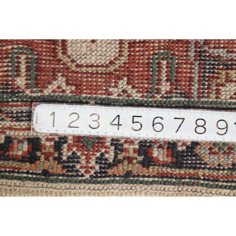Geometric Beige Heriz Serapi Oriental Rug Hand-Knotted Wool Carpet - 2'0" x 3'0"