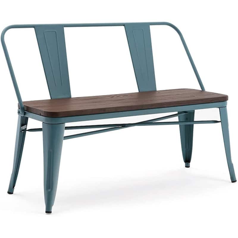 EROMMY 42in Metal Bench Industrial Mid-Century 3 Person Chair with Wood Seat, Dining Bench with Floor Protector - 42"