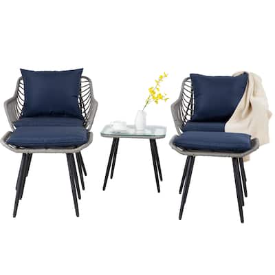 5-PC Wicker Outdoor Sofa Set, 2 Chairs, 2 Ottomans, 1 Table