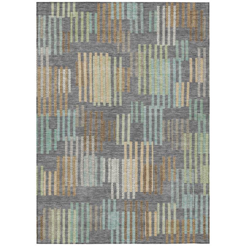 Machine Washable Indoor/ Outdoor Modern Pines Chantille Rug