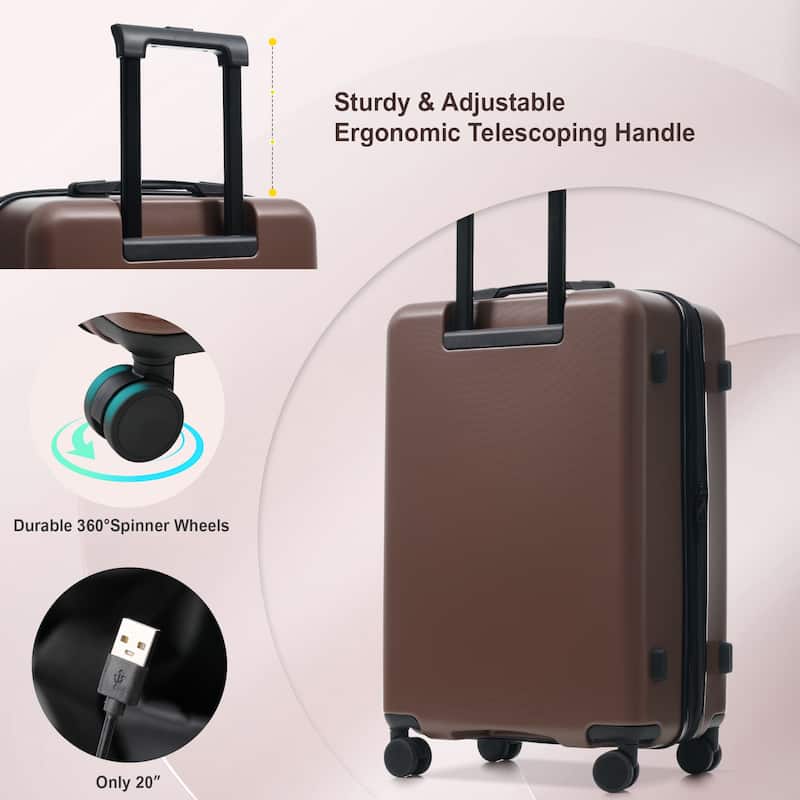 Luggage Sets 5 Piece with Front Opening, Hardside Expandable Carry On Suitcase Set with Double Spinner Wheel, with USB Port