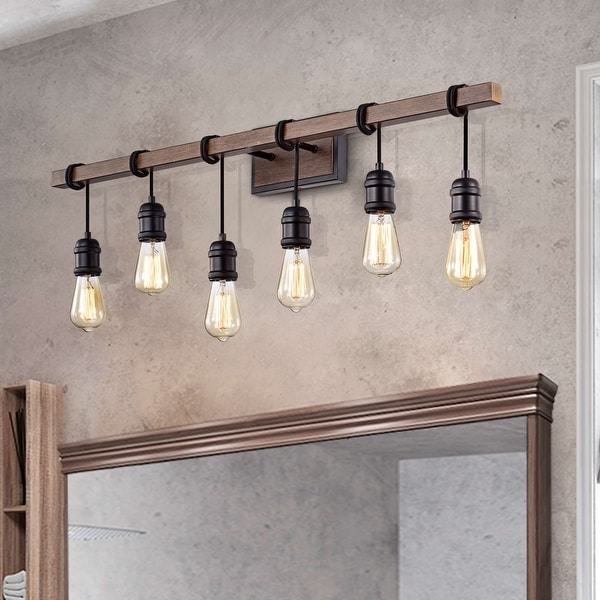 Betisa 6-light Antique Black and Faux Wood Grain Finish Wall Sconce. Opens flyout.
