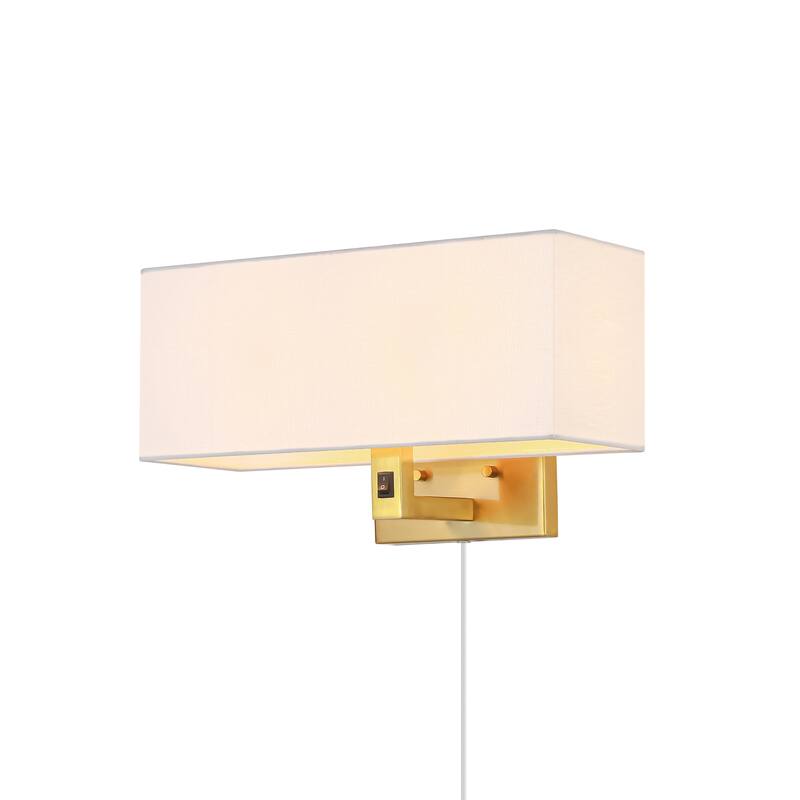 2-Light Modern Transitional Metal & Fabric Wall Sconce with Soft Fabric Shade for Bedroom & Living Room - 2 Light