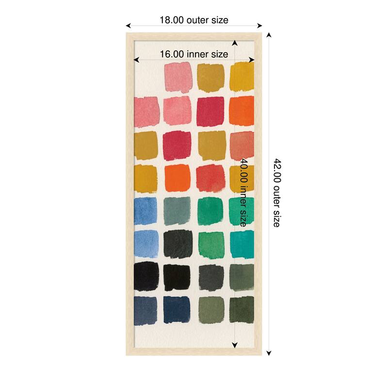 Amanti Art Framed Fabric Pinboard Retro Color Chart by Wild Apple Portfolio Printed Bulletin Board - Board Size 16 x 40 - Warm to Cool Tones