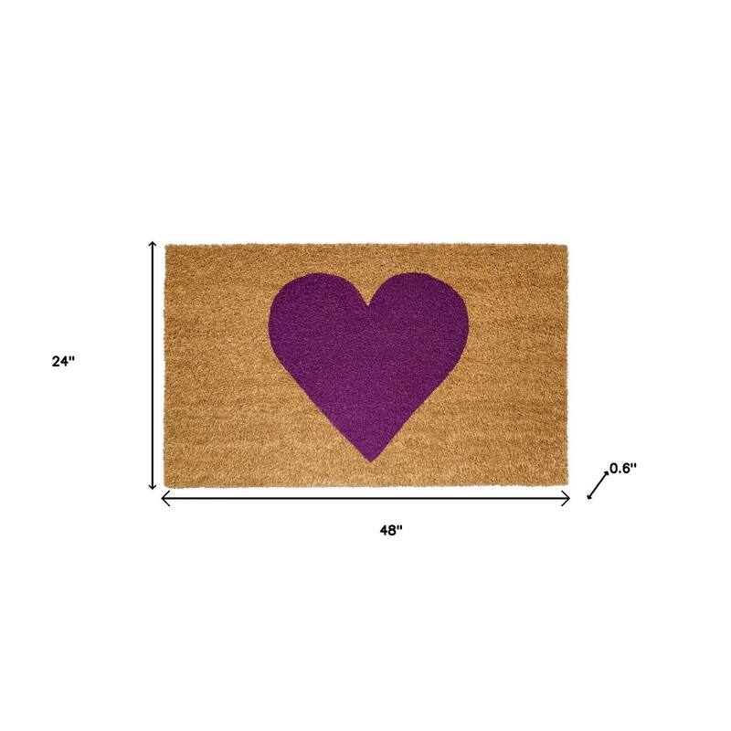 HomeRoots 24" X 48" Brown And Purple Heart Outdoor Coir Door Mat - 24.00' X '48.00