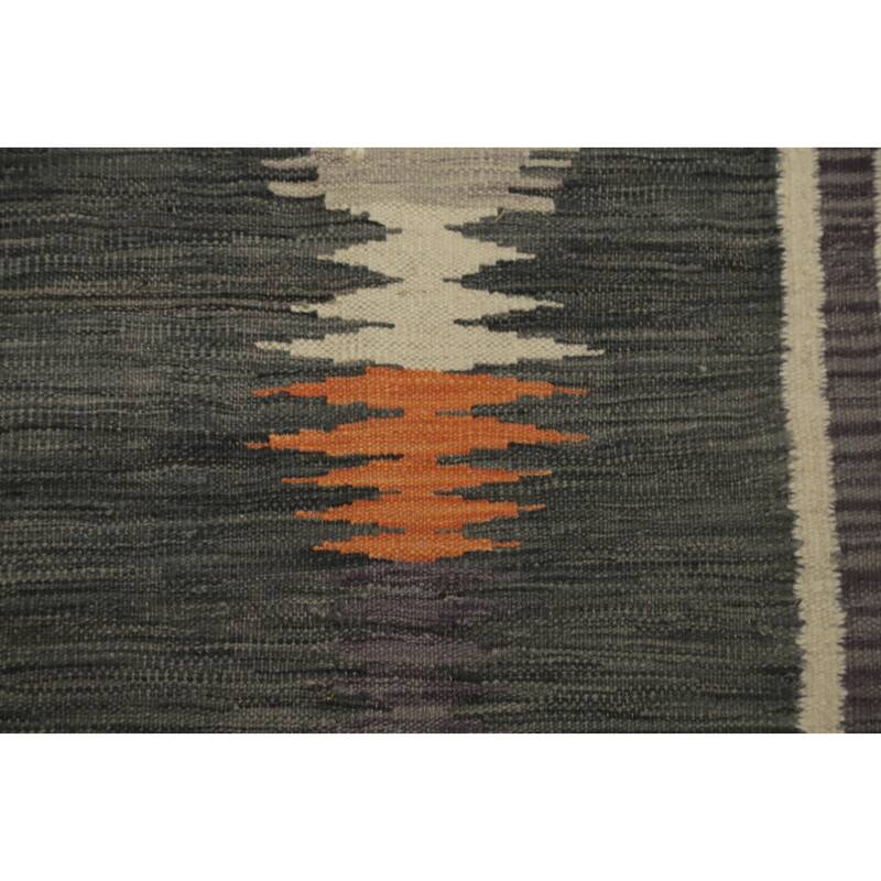Hand Woven Oriental 100% Wool Carpet Southwestern Tribal Greys & Charcoal Kilim Area Rug - 9' 2'' X 5' 11''
