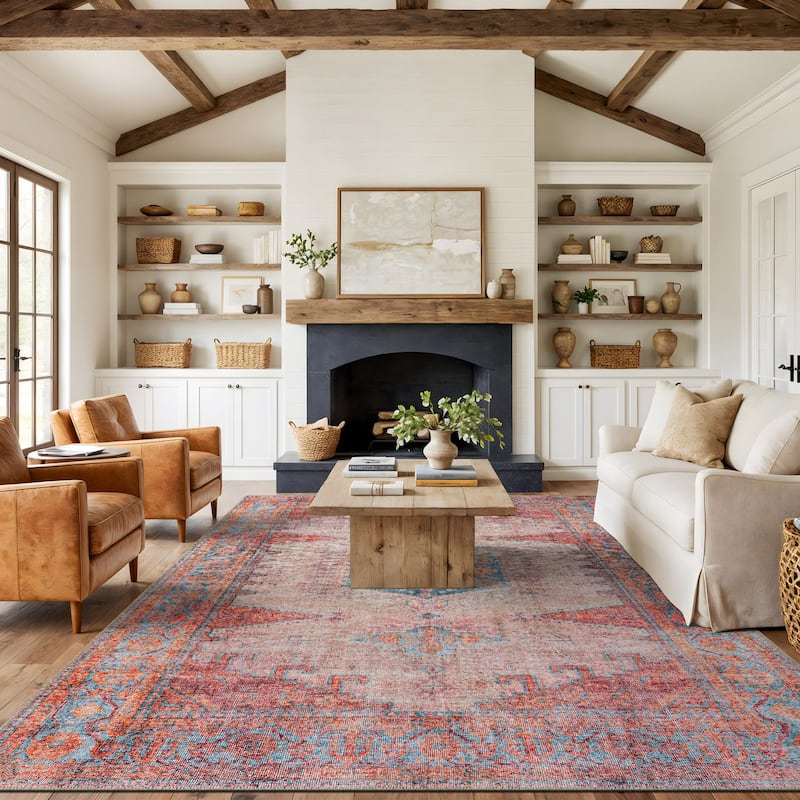 World Rug Gallery Vintage Bohemian Machine Washable Non Slip Area Rug - 10' x 14' - Multi - Rectangle