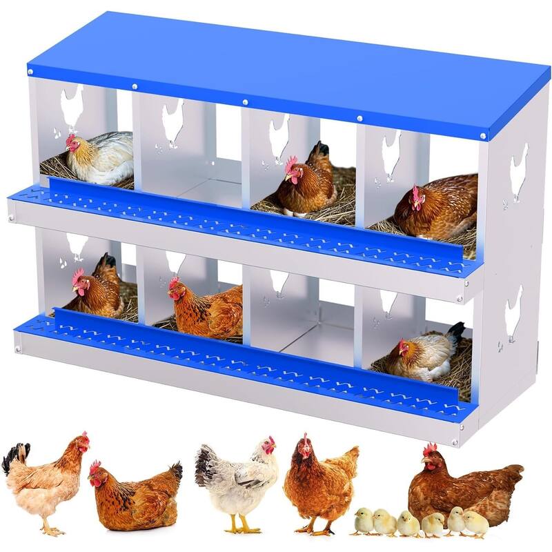 8 Compartment Metal Chicken Nesting Box, Laying Box for Hens Ducks Rabbits, Blue - Blue without Legs