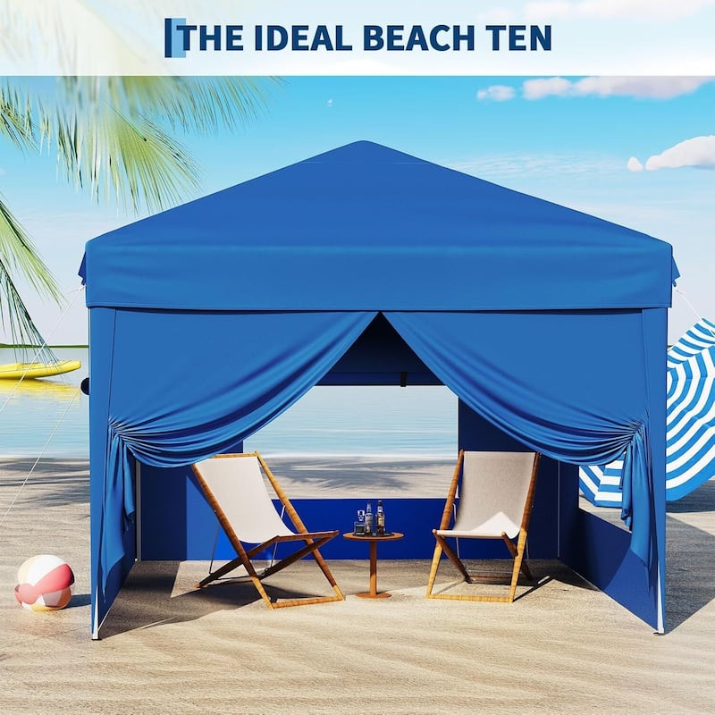 10x10FT Outdoor Pop Up Tent Canopy with 4 Sidewalls SandBag & Carry Bag for Camping, Backyard Parties