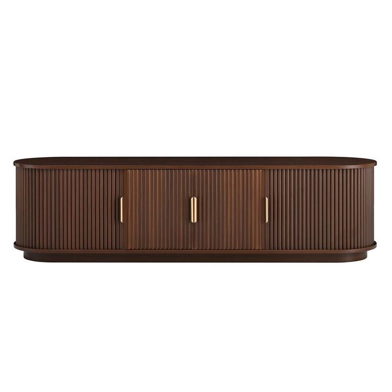 Mid Century Modern 74.8" TV Stand & Coffee Table Set for TVs up to 75", Wooden Media Console with Fluted Sliding Doors