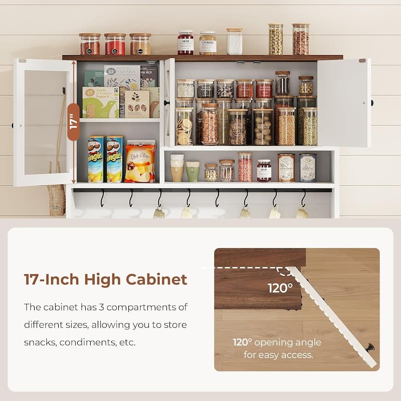 Farmhouse Kitchen Pantry Cabinet Drawer & Doors Adjustable Shelf