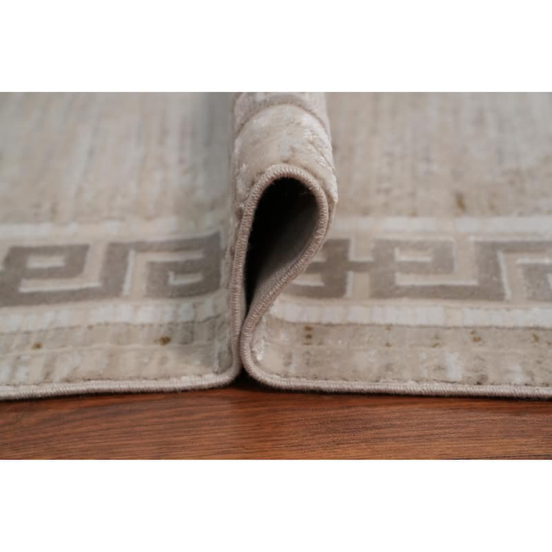 Machine Made Oriental Polyester Carpet Geometric Beige & Ivories Distressed Area Rug - 7' 5'' X 5' 2''
