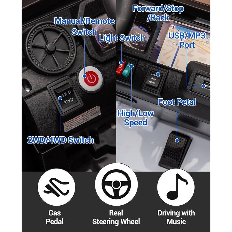 24v Ride On Toys for Big Kids,Licensed Toyota 2-Seater w/Remote Control, 4WD/2WD Switch, LED Lights