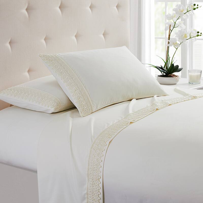 SL SPIRIT LINEN HOME EST. 1988 Lace Sheet Set - Double Brushed Microfiber