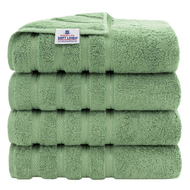 American Soft Linen 100% Cotton Turkish Bath Towels Large, 4 Pack Luxury Hotel Spa Quality Turkish Bath Towels Bathroom Sets - Sage Green