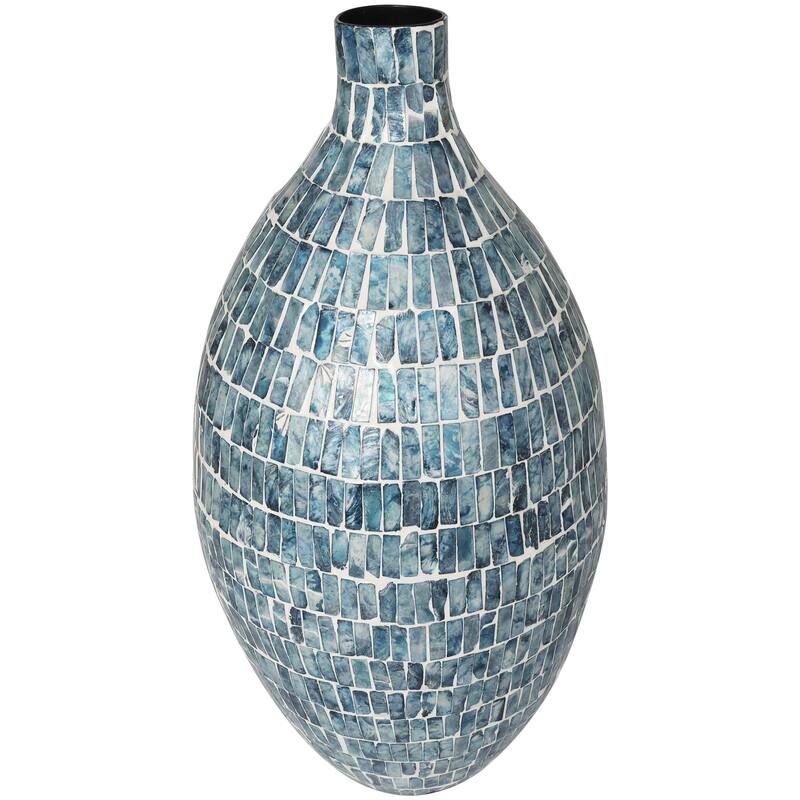 Mother of Pearl Shell Handmade Mosaic Inspired Decorative Vase - Blue - Roche River Decor