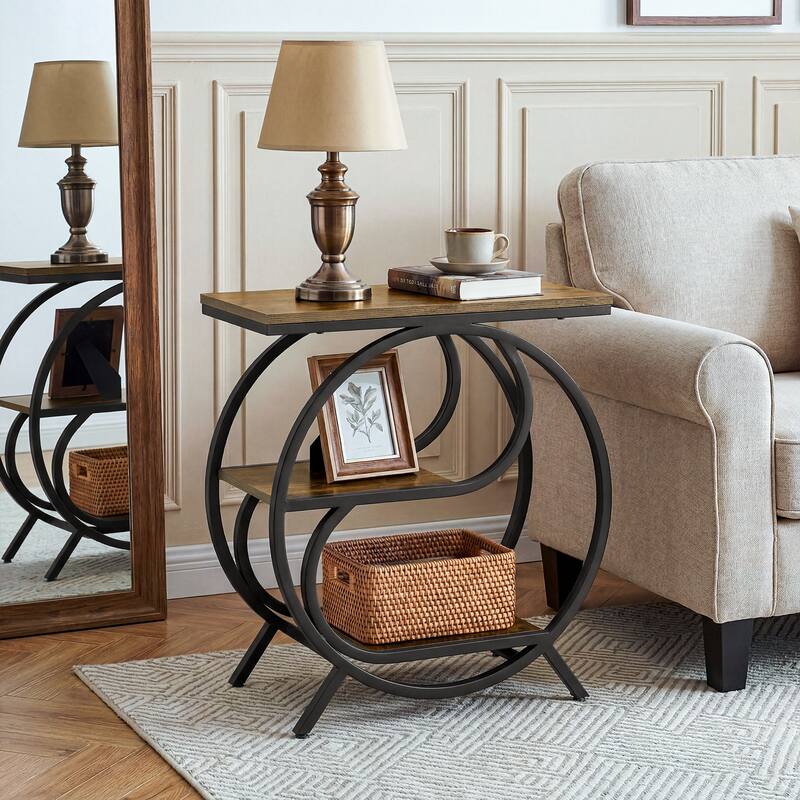 Industrial Side Table with 3 Shelves for Living Room - 1-Piece