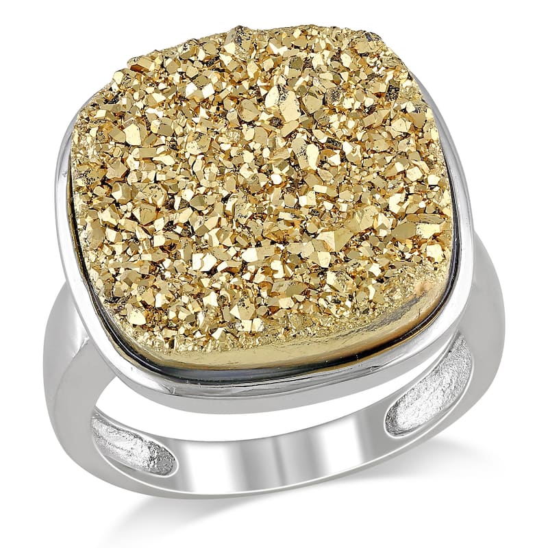 Miadora 3 1/2ct TGW Golden Color Druzy Gemstone Cocktail Ring Sterling Silver