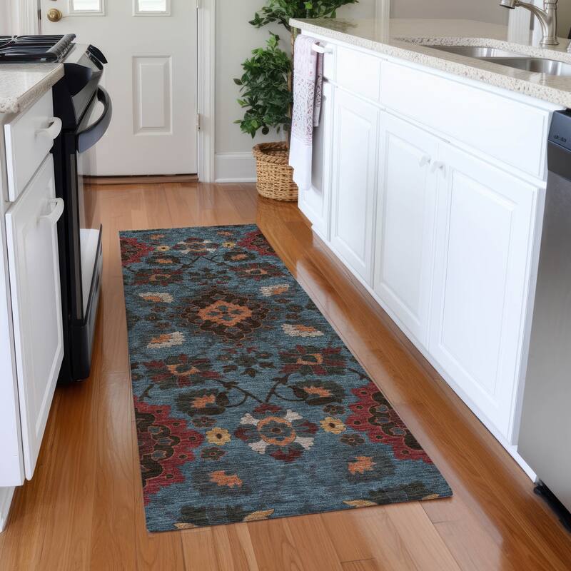 Premium Washable Super Soft Traditional Grace Mayfield Rug - Denim - 2'3" x 7'6"