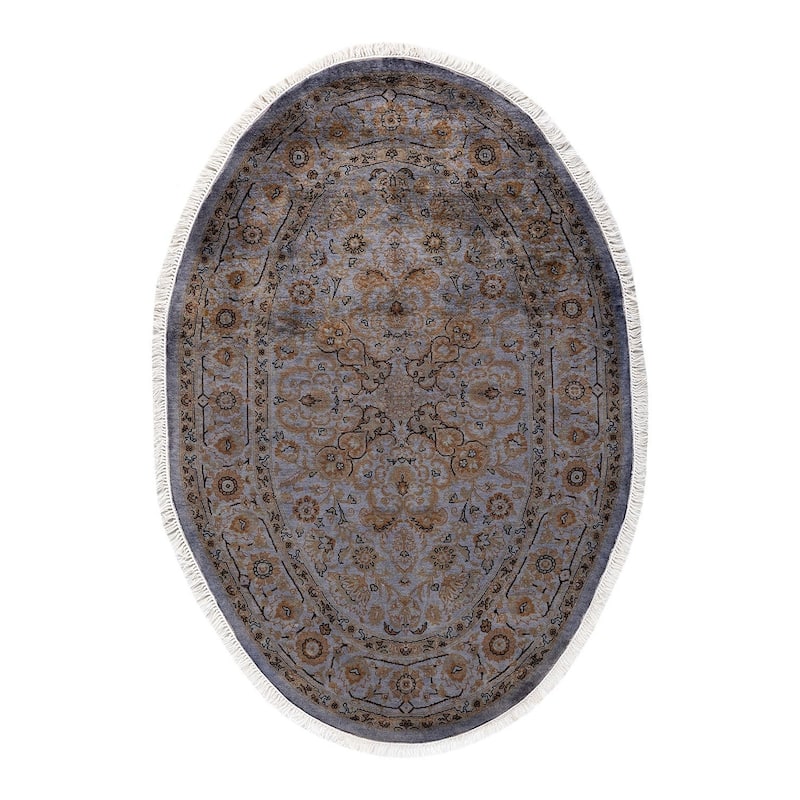 Overton Hand Knotted Wool Vintage Inspired Modern Contemporary Overdyed Gray Oval Area Rug - 3' 4" x 4' 10"