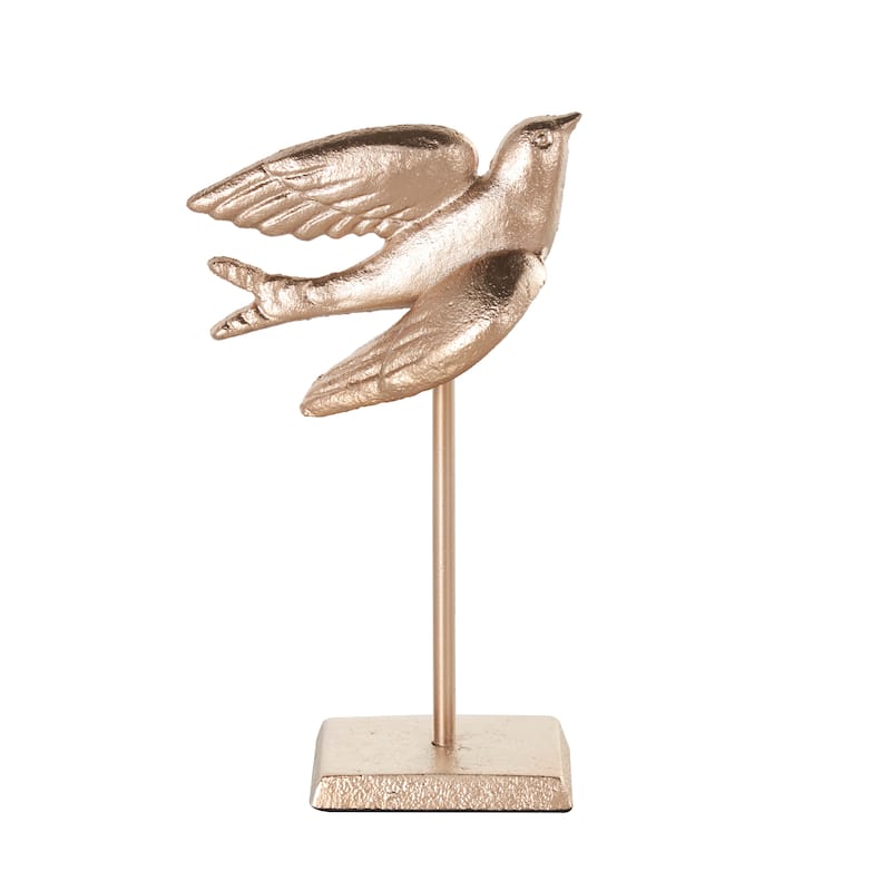 Metal Bird Metallic Sculpture with Stand - Set of 2 Gold - Roche River Decor - 3"W x 5"L x 9"H
