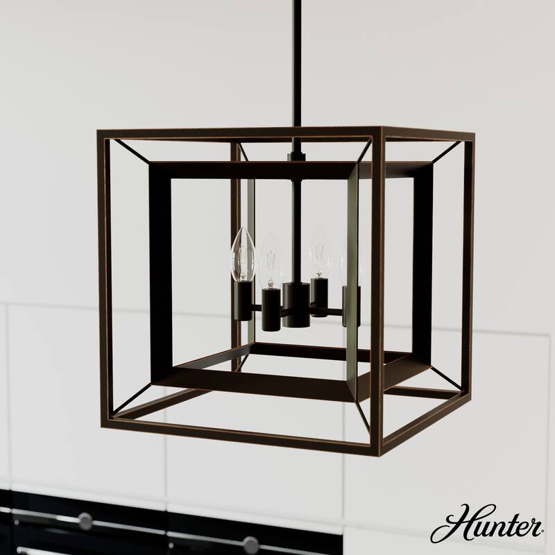 Hunter 15" Doherty 4-Light Chandelier - Kitchen Island, Entry, Dining Room - Industrial, Contemporary, Transitional - Onyx  Bengal