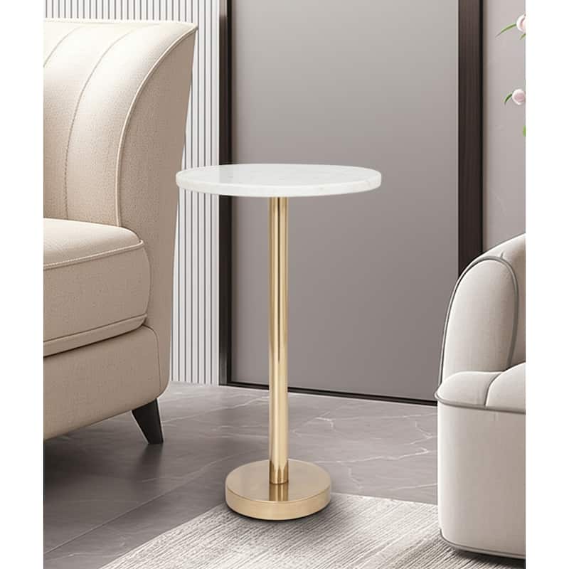 Metal and Stone Accent Table with Aluminum Base - Modern Stylish Side Table for Home Decor