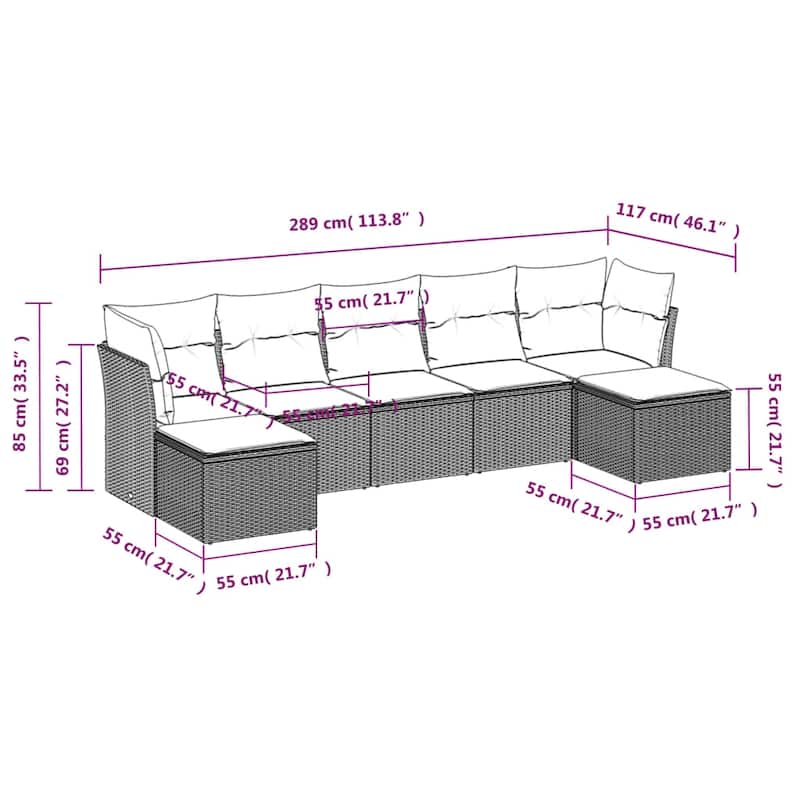 vidaXL Garden Sofa Set Brown, Cream White - 21.7 x 21.7 x 14.6