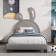 preview thumbnail 2 of 25, Twin Size Upholstered Leather Platform Bed with Rabbit Ornament