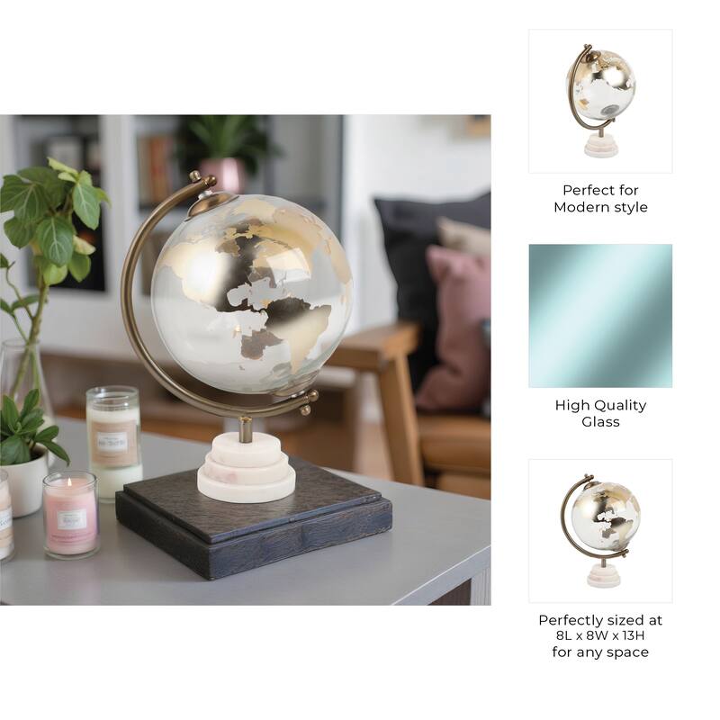 Modern Glass and Metal Globe Sculpture with Marble Base - 13" Brown - 8" x 8" x 13"