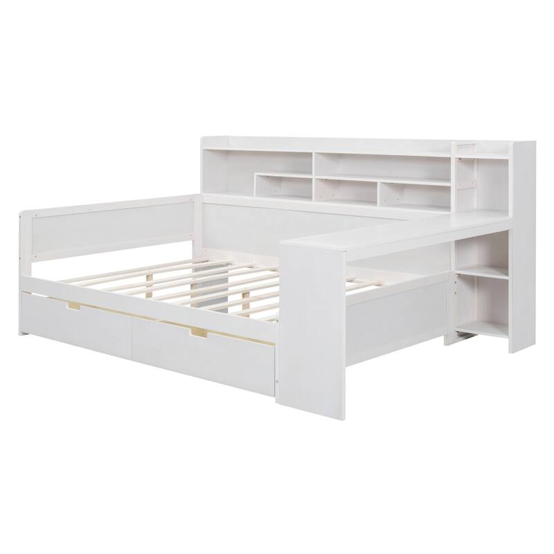Modern Wooden Multi-functional Daybed with Storage Shelves and Drawers