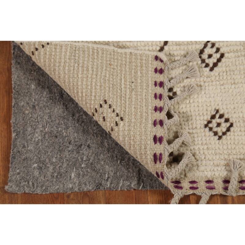 Ivory Geometric Moroccan Oriental Accent Rug Handmade Wool Carpet - 2'10"x 5'7"