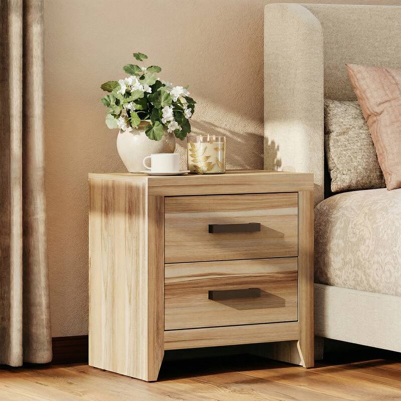 WAMPAT Farmhouse End Table with 2 Storage Drawers - Rustic Brown Accent Table for Bedroom & Living Room