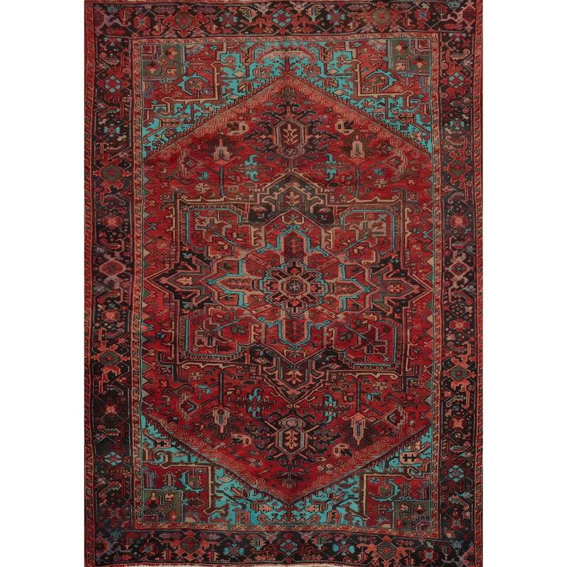 Hand Knotted Oriental 100% Wool Carpet Traditional Medallion Red Heriz Area Rug - 11' 0'' X 8' 2''