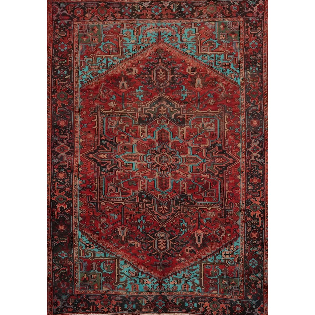 Hand Knotted Oriental 100% Wool Carpet Traditional Medallion Red Heriz Area Rug - 11' 0'' X 8' 2''