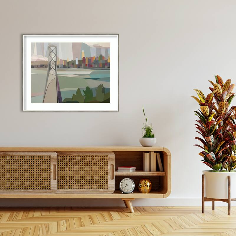 The City From Afar by Melba Browne Wood Framed Wall Art Print - Lucie Silver White