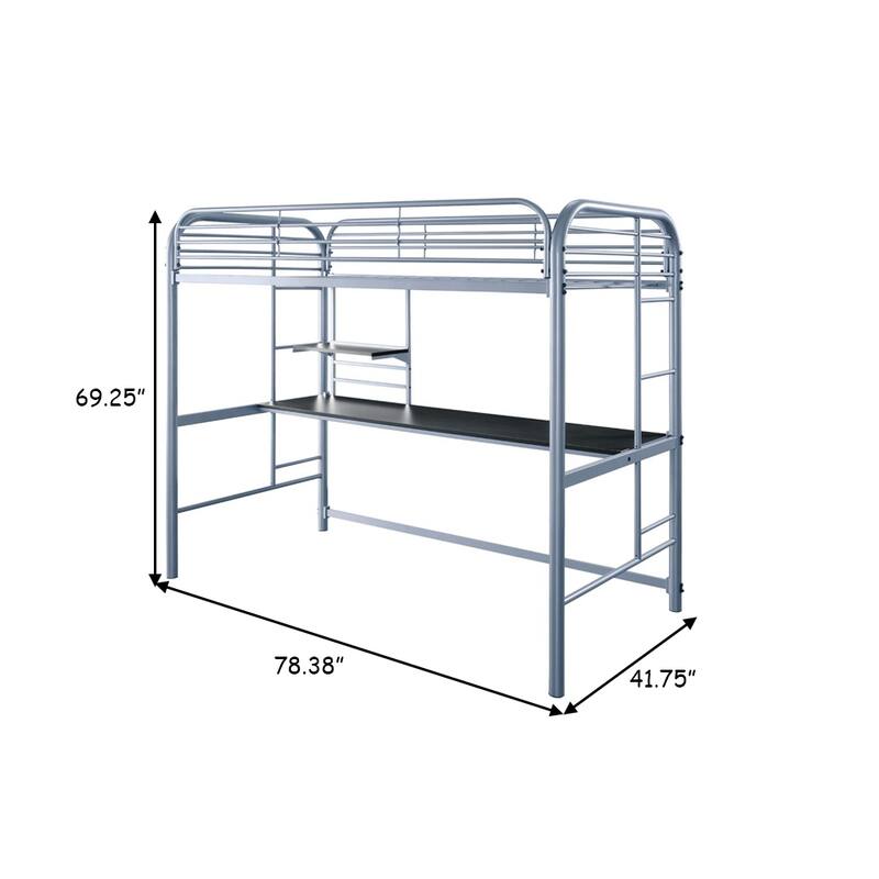 Metal Frame Twin Size Loft Bed with 2 Attached Ladders, Silver