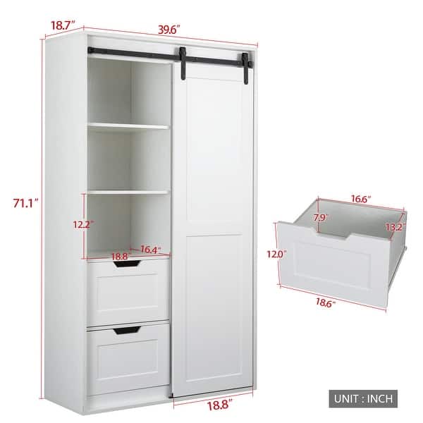 71-inch High wardrobe and cabinet , Clothes Locker，classic sliding barn ...