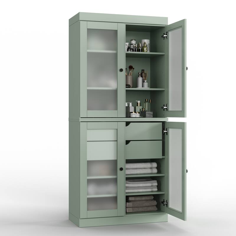 Palace Imports 100% Solid Wood 32" Bathroom Cabinet with Frosted Glass Doors, 2-Drawers and Adjustable Shelves - Sage