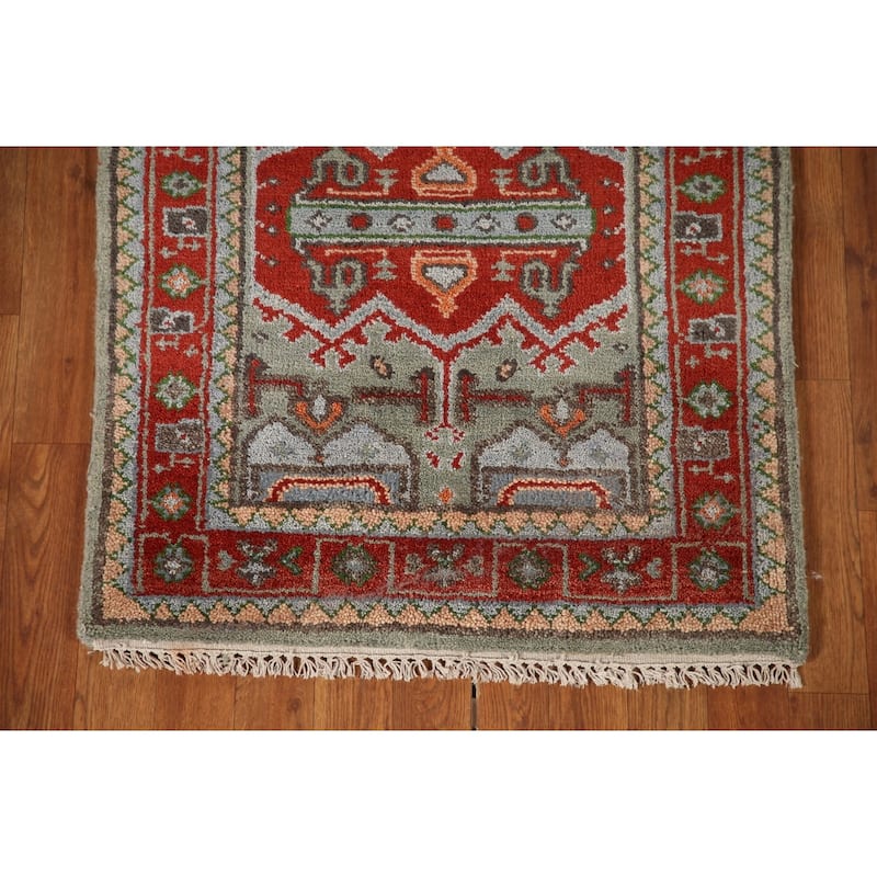 Green Heriz Serapi Indian Runner Rug Handmade Wool Carpet - 2'7"x 7'7"