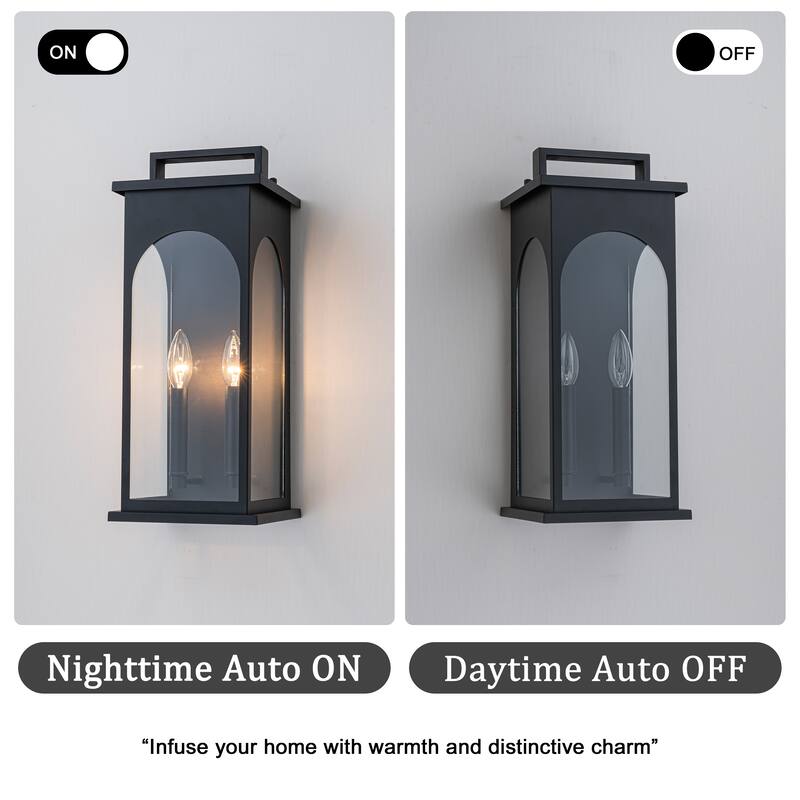 2-Light H19” Outdoor Wall Lantern Large Black Exterior Wall Light with Clear Tempered Glass for Front Door, Garage - W8‘’