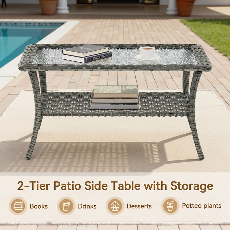 Pocassy Outdoor Patio Wciker Sofa Furniture Set of Chair Table.