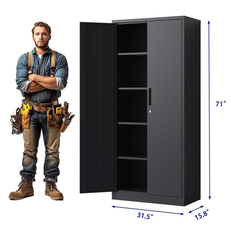 71"H Metal Garage Storage Cabinet,Steel Locking Cabinet with Doors and 4 Adjustable Shelves