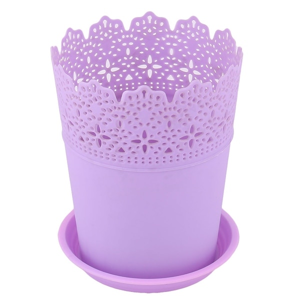 Plastic Hollow Out Design Table Decor Plant Container Flower Pot Tray Purple