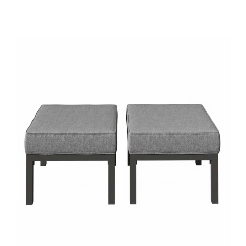 Set of 2 24" Aluminum Patio Ottomans with Dark Gray Cushions