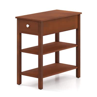 MDF Side End Table with Rubber Wood Legs and Drawer Storage - 23.5" x 12" x 24.5"
